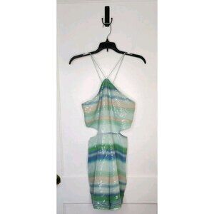 Hutch Women's Romper Size 6 Green Striped Sequin Strappy Polyester